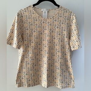 Celine Beige and Gold Patterned Short Sleeve Tee